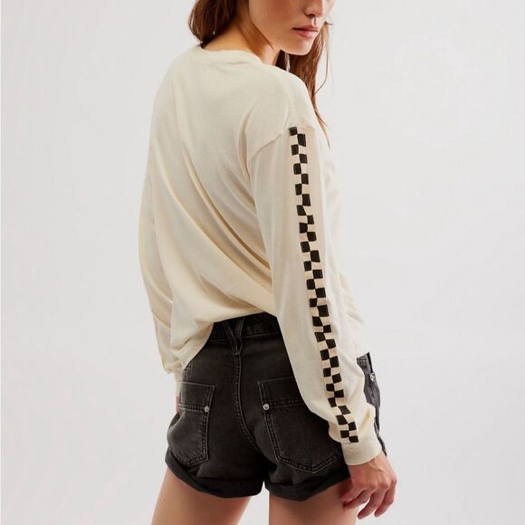 Free People x Ragabond Studio Vintage Checker Long-Sleeve Ivory M - Picture 9 of 10